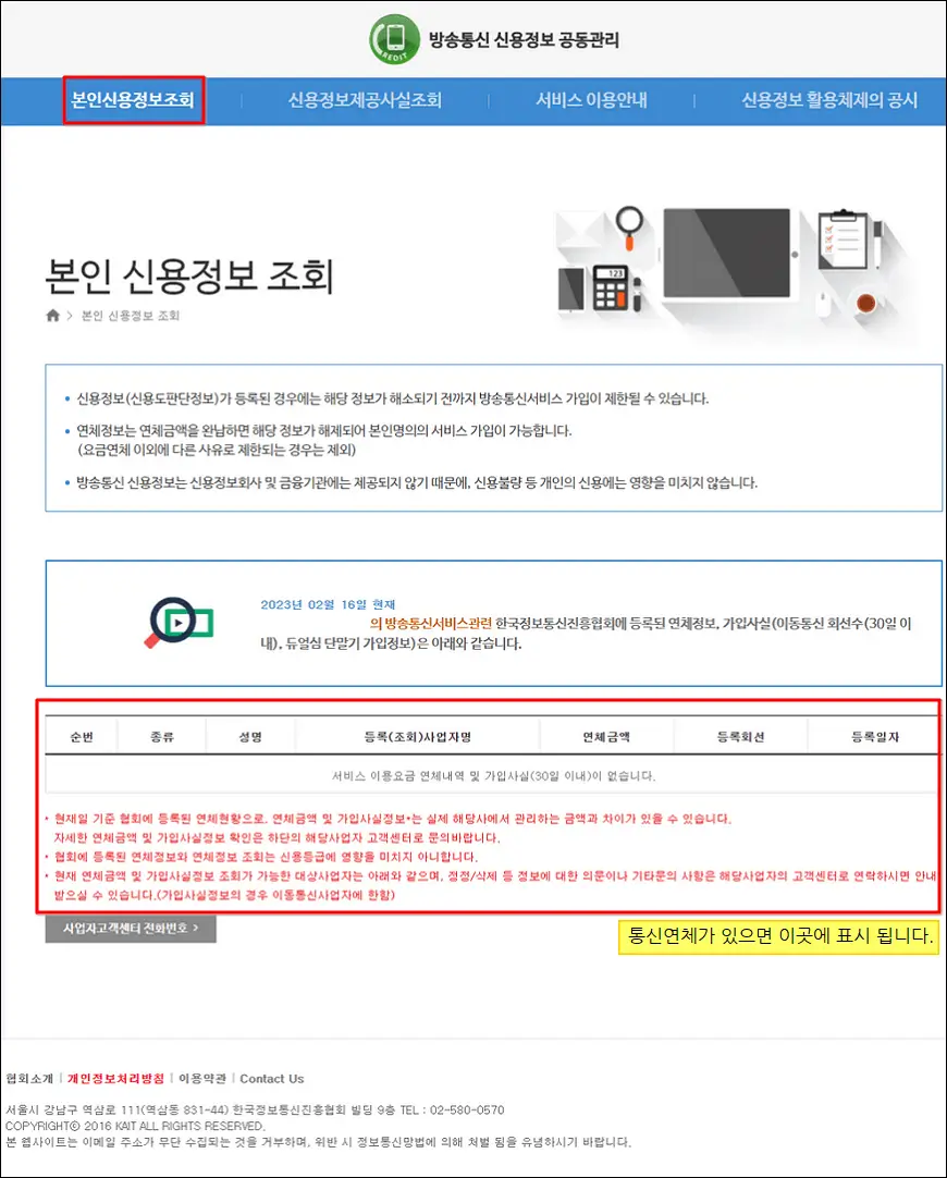 통신연체 조회 확인 통신연체 조회 확인